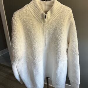 Barefoot Dreams Cream Three Quarter Zip Sweater